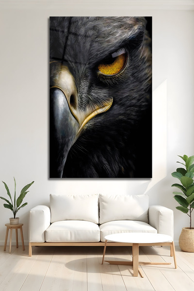 AltmışAltı Altın Gözlü Kartal Figürlü Modern Duvar Dekoru Temperli Cam Salon ...