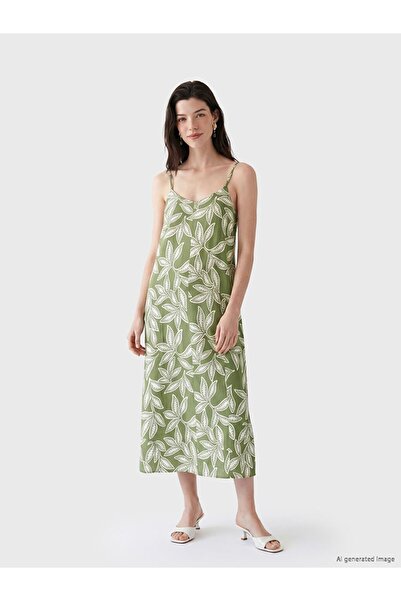 LC Waikiki Lcw Comfort V-Neck Patterned Rope Strap Dress