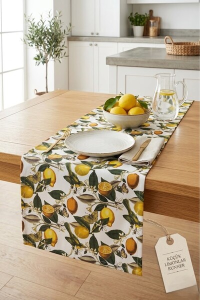 Rona Home Modern Limon Desenli Runner - Leke Dirençli Kumaş Yemek Odası Masa ...