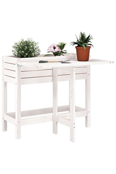 vidaxl Jardiniera de gradina cu blat pliabil alb lemn masiv pin