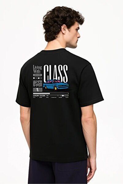 yiou trendy clothing تي شيرت Eazy Co Living With Class أسود للجنسين بأكمام قص...