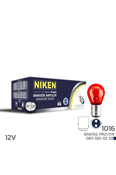 Niken 1016 Ampul YT 12V (PR21/5W) Kırmızı BAW15D 10'Lu