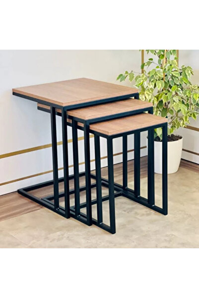 Yatikahome YATİKA HOME Modern Ahşap Desenli Zigon Sehpa Takımı