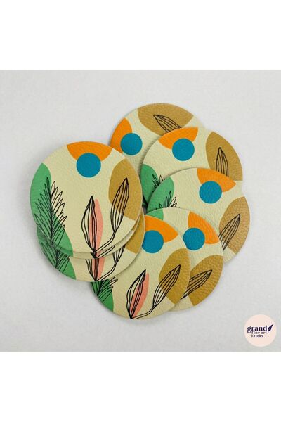 Grand Fine Art 4 Pieces of Printed Leather Coasters - Single-Sided Printed Co...