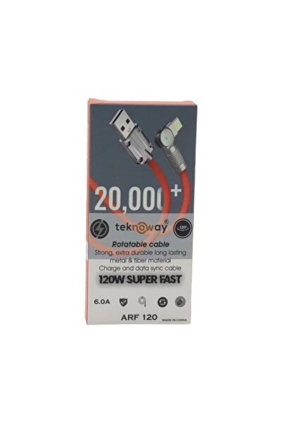 teknoway TW 180 Derece Dönebilen USB-A to Lightning Şarj Kablosu 120W