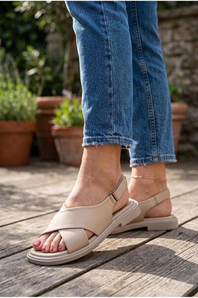 İYİSİNDEN SHOES صنادل نسائية مسطحة من الجلد الطبيعي سهلة الاستخدام للاستخدام ...