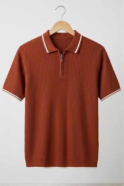Edwox Ανδρικό μπλουζάκι με ριγέ λαιμόκοψη Polo Kiremit Cd177