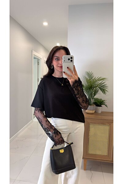 Mivida Tricou Sivis Negru detaliu din tul guler rotund basic