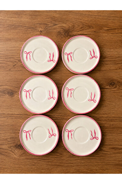Yasvera Ceramics 6’lı Pembe Fiyonk Desen Çay Tabağı
