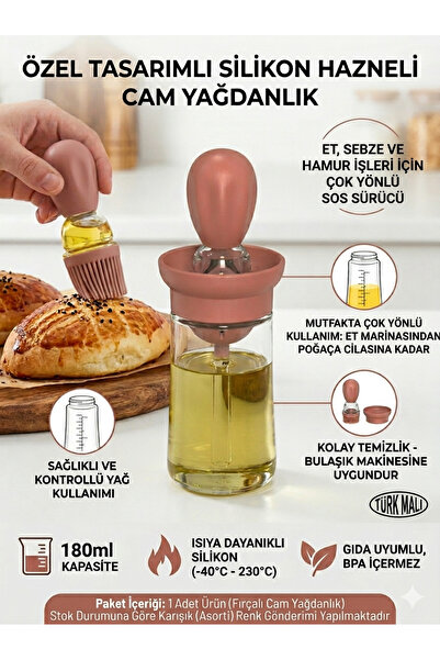 HopeWay Home Fırçalı Cam Yağdanlık Dispanser - Sos, Marinade ve Tavaya Yağ Sü...