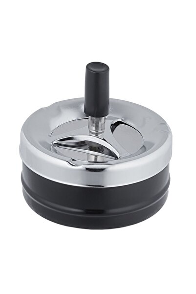 Relaxdays Metal ashtray with button and rotating disc, 9 x 9.5 cm, black/grey