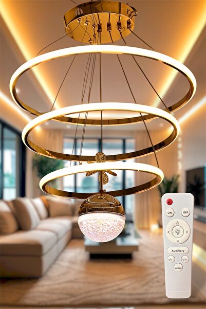 EYSHOP Modern 3’lü Halka Tek Top 3 Renk Kumandalı (beyaz&sarı&günışığı) Led A...