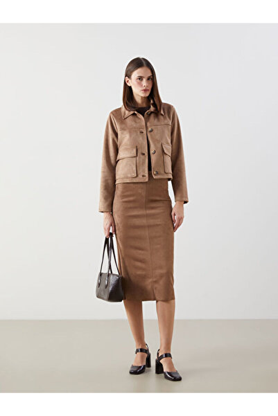 LC Waikiki Women's Suede Skirt with Zippered Waist