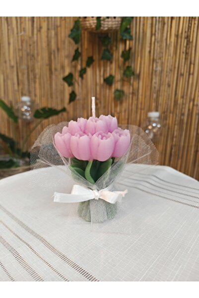 Tüllü Pembe Lale Buketi Hediyelik Mum Pinterest Çiçek Mum Nişan, düğün, doğum günü