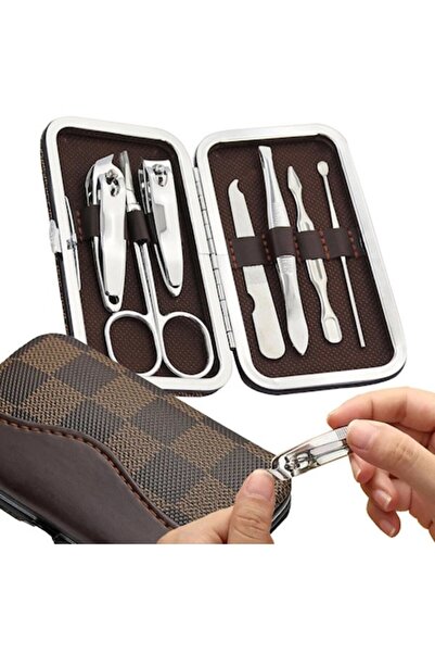 verk group Set de manichiură și pedichiură 7 piese, design compact, carcasă maro