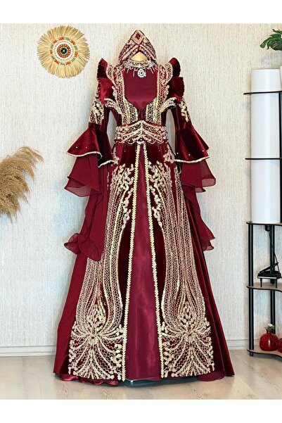 Kaya Hediyelik Bordo Özel Tasarım 38.40 Benden Uygun Tarlatanli Kaftan Bindalli