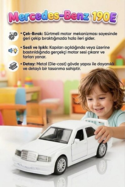 Tıfıl Toys Mercedes-Benz 190E! Işıklı Sesli Metal 1:36 Çek-Bırak Mekanizmalı ...