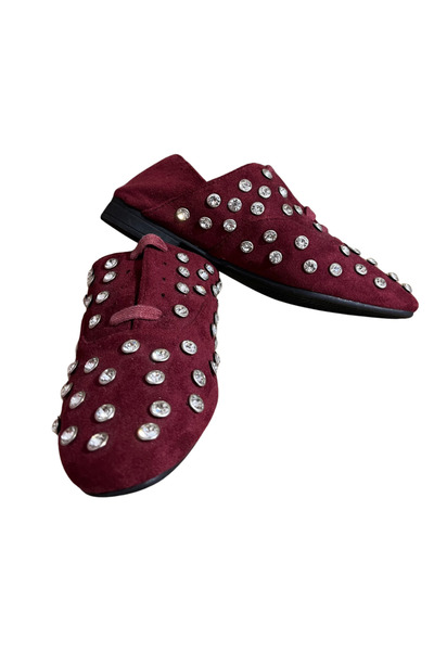 Fersini Women's Burgundy Shoes with Rhinestones – Elegant Casual, Velvet Look...