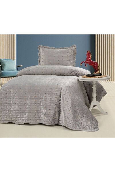 Bella Home Liora Single Velvet Embroidered Bedspread |   Soft Texture, Elegan...