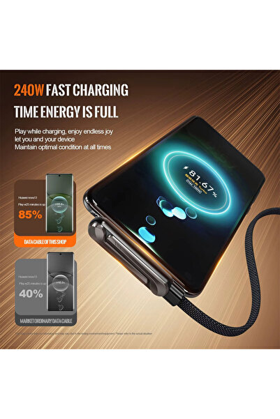 wiks 240W Ultra Hızlı Şarj USB-C Kablo Type-C Kablo – Katlanabilir Telefon Standlı Dayanıklı Şarj Kablosu