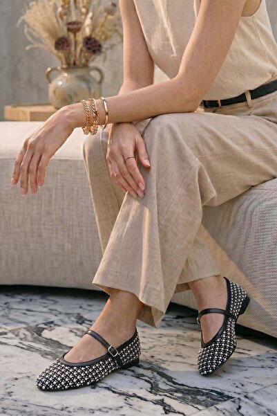Stilbagshoes Sierra Pearl Stone Detail Women's Ballet Flats Black