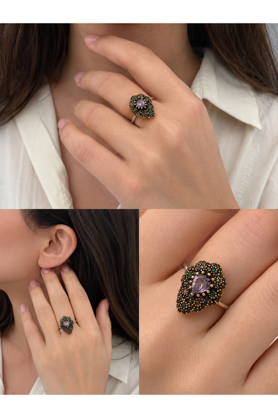 Frost Jewellry 925 ayar amatis taşlı gümüş yüzük