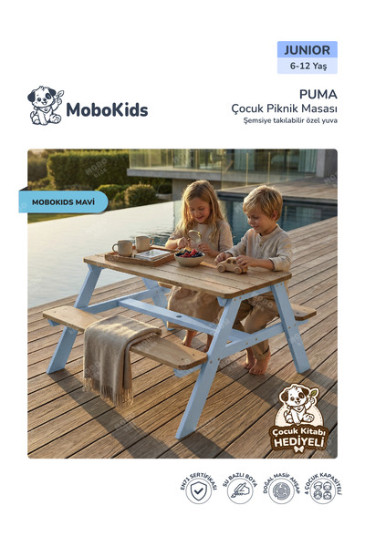 mobokids 4 Kişilik Çocuk Piknik Bankı Puma Masif Ahşap 4 kişilik Junior 6 - 1...