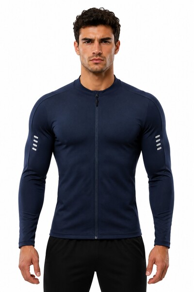 GHASSY CO . Erkek Tam Fermuarlı Dalgıç Kumaş Uzun Kollu Slim Fit Esnek Spor S...