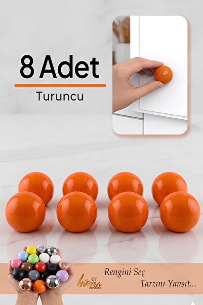 GLASWEN 8 Adet Sert Plastik Düğme Yuvarlak Top Turuncu Dolap Mobilya Mutfak D...
