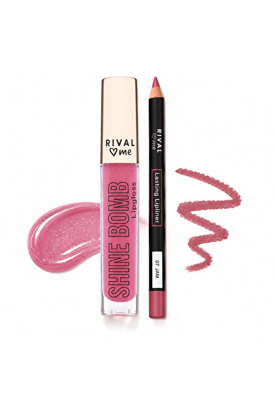 Rival Loves Me Shine Bomb Lipgloss & Lasting Lipliner 07 Jam Dudak Seti