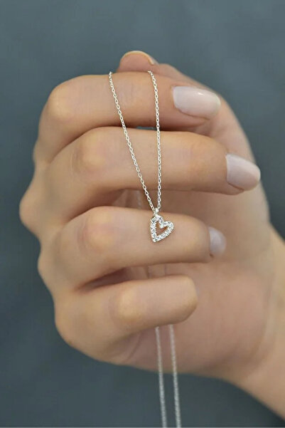 flamingo jewelery 925 Ayar Gümüş Zirkon Taşlı Kalp Kolye.rose.gold.rodaj Renk...