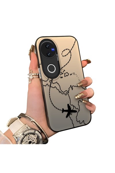 CHICASELUX Vivo V50 Compatible Travel-Themed Map Airplane Printed Impact Prot...