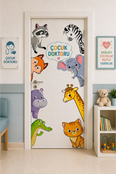 kutuTR Sevimli Hayvanlar Kapı Sticker Seti – 50x100 cm