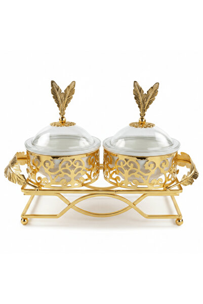AKDC Elegant 2-Section White Ceramic Candy Bowl with Luxury Gold Metal Holder...