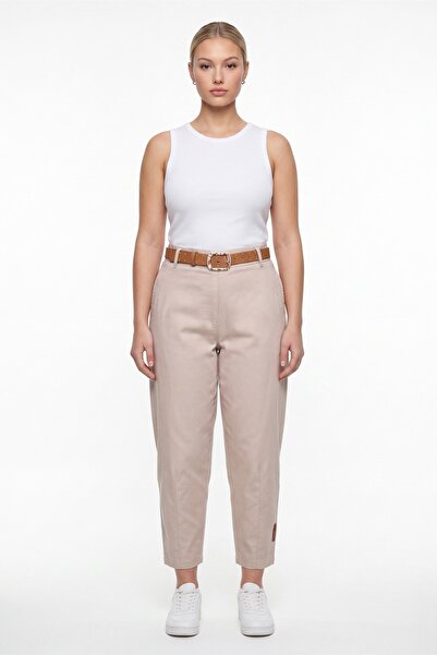 EXİTLİNE Pantaloni din denim model balon cu curea, bej, de vară, pentru femei
