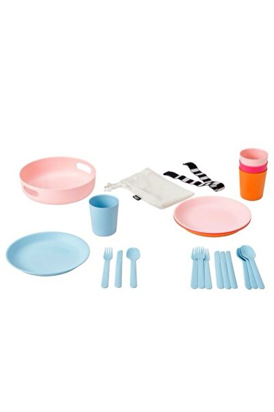 IKEA Piknik Seti , Karışık Renkler, File Çantalı 21 parça / Pembe, Mavi , Tur...