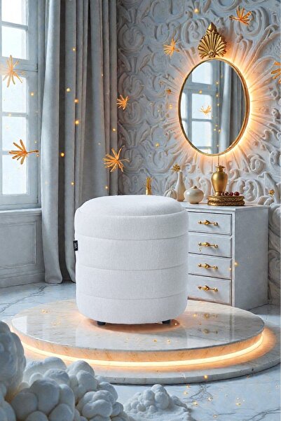 zeybekhomee Zeybek Home Boucle Kumaş Silindir Puf – Modern Şık Dekoratif Otur...