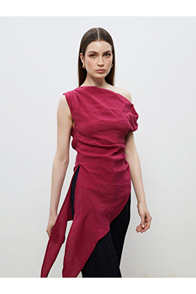LC Waikiki Boat Neck Gathered Asymmetrical Cut Blouse