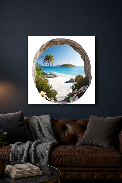 Lucena Pictură metalică 3D cu insulă tropicală, decorativă, cu vedere la mare...