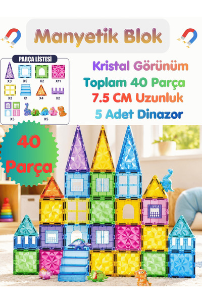 Magneton 40 Parça Manyetik Blok - 7,5 cm Büyük Boy - Kristal Elmas Görünümlü ...