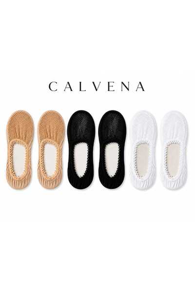 Calvena Women's 6-Pack Mesh Patterned Ballerina Socks