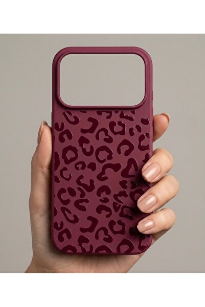 FİŞNEİLETİŞİM İPHONE 17 PRO UYUMLU BORDO LEOPAR DESENLİ KILIF (İÇİ KADİFE)
