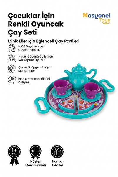 NASYONEL TOYS Çocuklar İçin Renkli Oyuncak Çay Seti - Tepsi ve Aksesuarlarıyl...