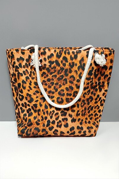 ZERO LAND Ilkeshop Leopard Patterned (05027) Beach Bag-Brown