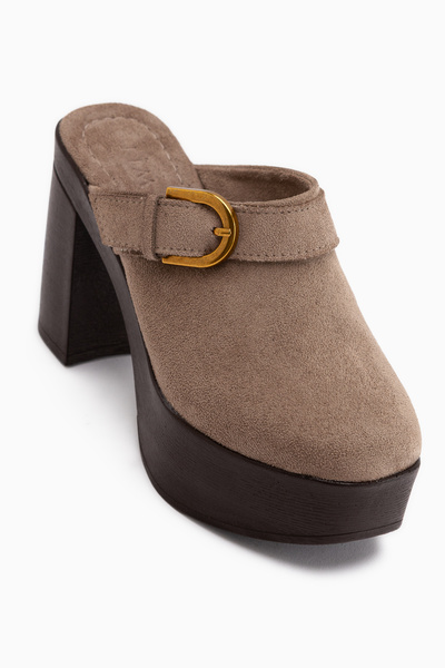 Limoya Annela Mink Suede Platform Heeled Women's Slippers
