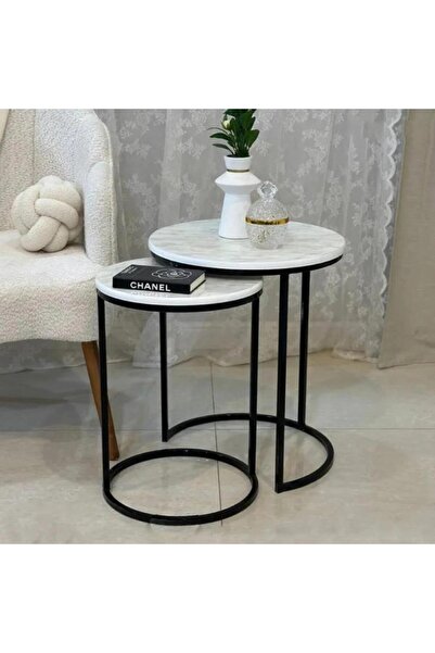 Tables طقم طاولتين زاوية متداخل سطح بديل الرخام قواعد حديد