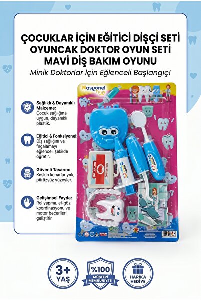 NASYONEL TOYS Çocuklar İçin Eğitici Dişçi Seti Oyuncak Doktor Oyun Seti Mavi ...