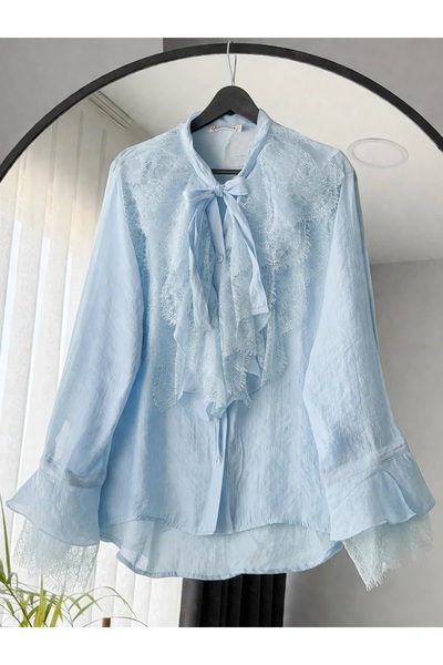 Lavanta Tekstil Lace Detailed Shirt with Ties
