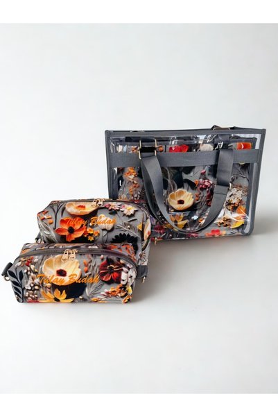 MORA BAG Carrying Bag Full Set Orange Flowers/ Gray