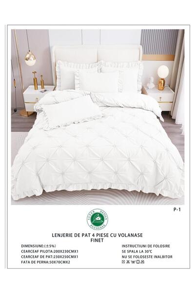 Super Design Pucioasa Finet 4-Piece Duvet Cover Set with Ruffles and Decorati...